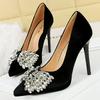 Туфли Стразы бантик Женские Туфли-лодочки Замшевая Платформа Высокий каблук Шпильки 11 СМ Роскошные банкетные туфли Женские каблуки Мода