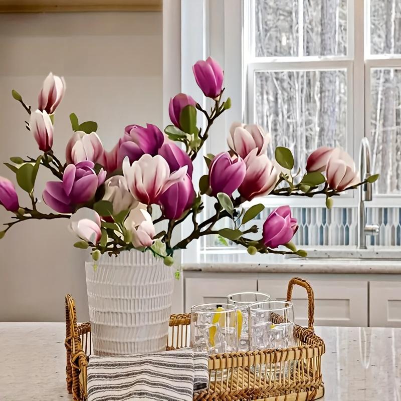 Роскошный набор «Нефритовый орхидей» из 6 штук - Реалистичные лепестки и листья, Декоративное украшение для приставного столика в гостиной, Подходит для дома, офиса, 3 фиолетовых 3 розовых