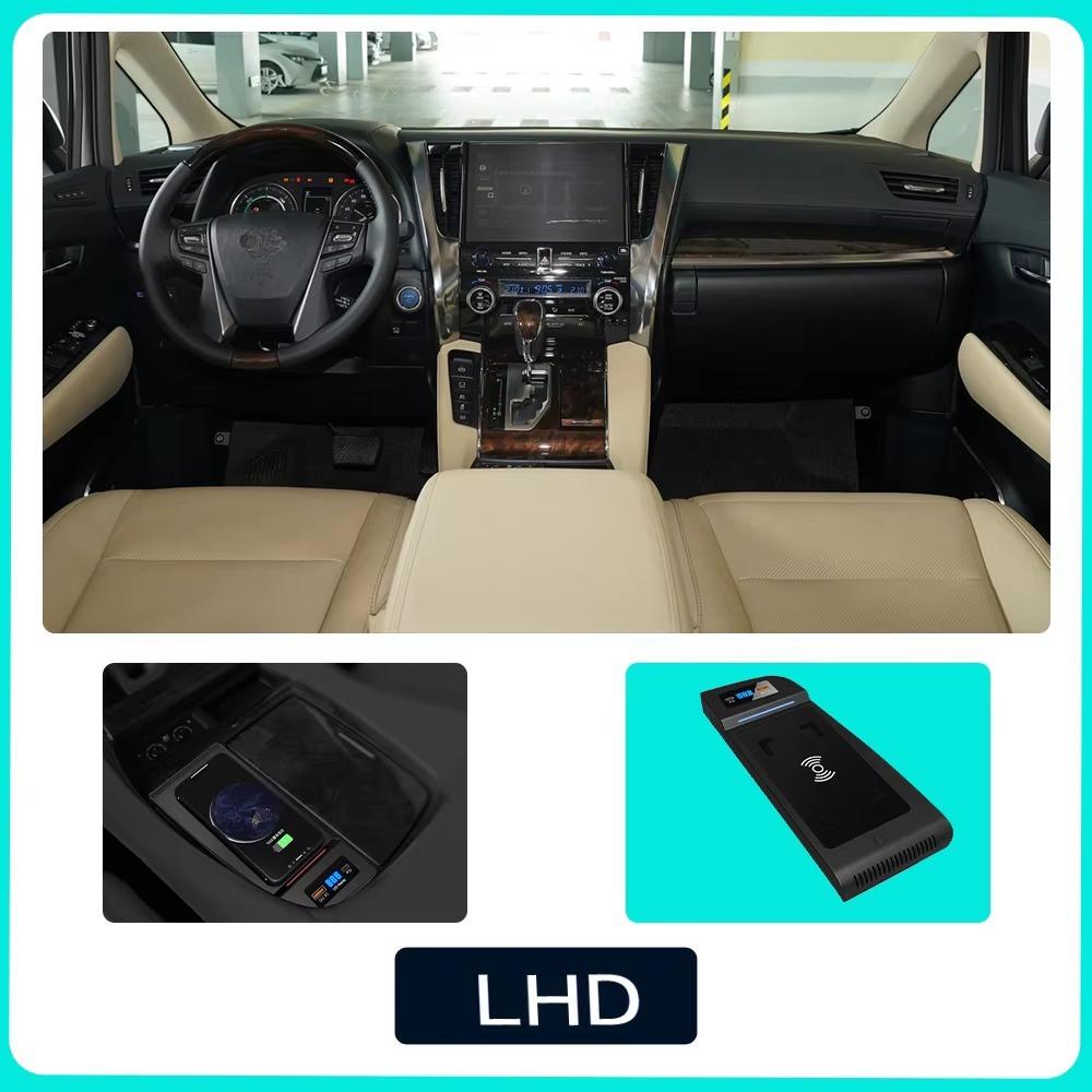 Индукционная зарядная панель QI 15 Вт для телефона iPhone, беспроводная зарядка, автомобильные аксессуары для Toyota Alphard 2015 2016 2017 2018-2021