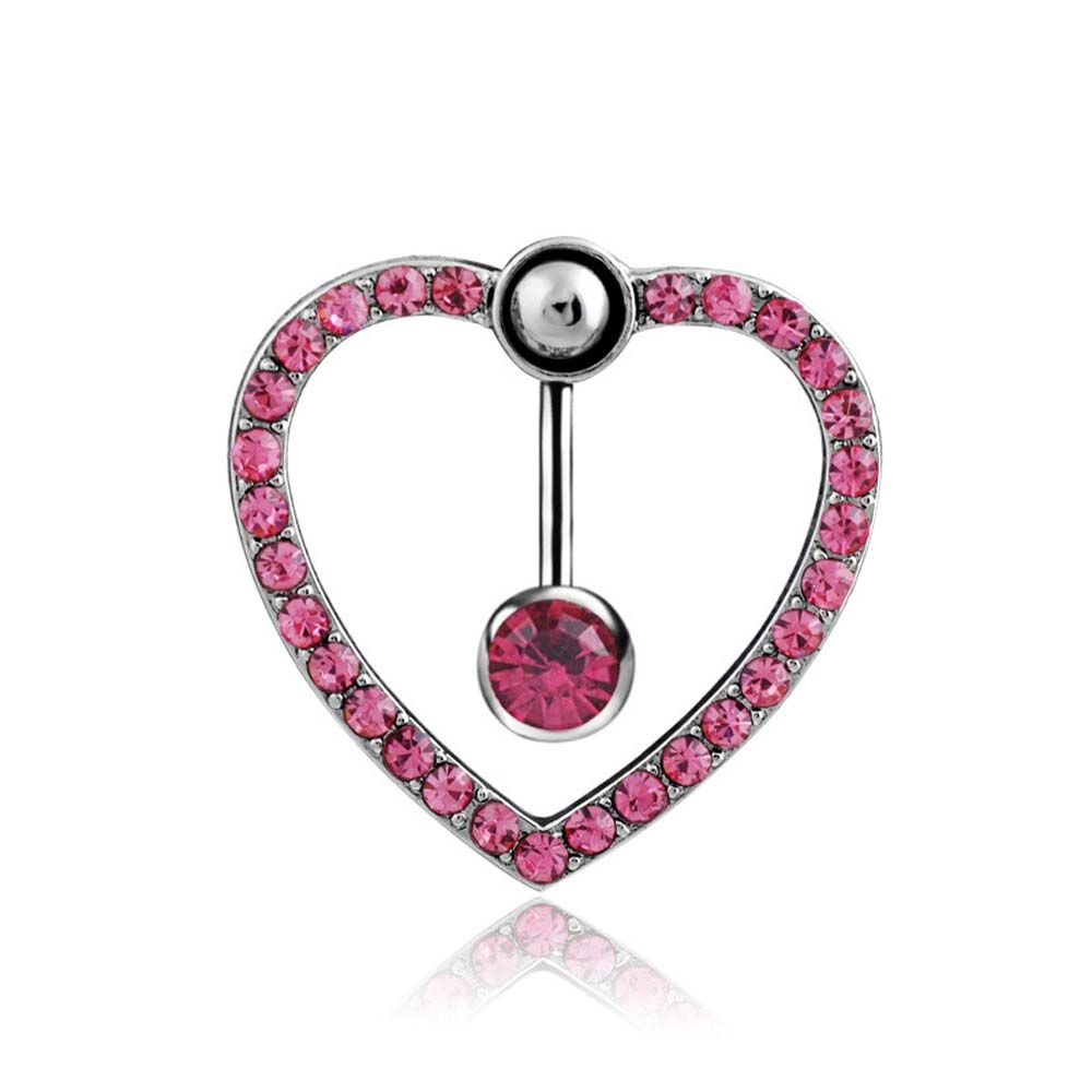 Rhinestones Stainless Steel Hollow Belly Piercing Love Navel Ring Belly Button Ring Body Jewelry