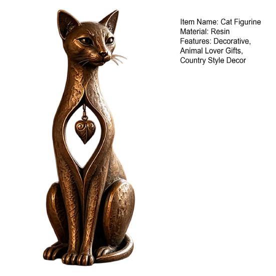 Bookshelf Decor Items Vintage Distressed Cat Figurine, Rustic Animal Statue for Desk Shelf Home Resin Decor, Handcrafted Retro Style Ornament, Unique