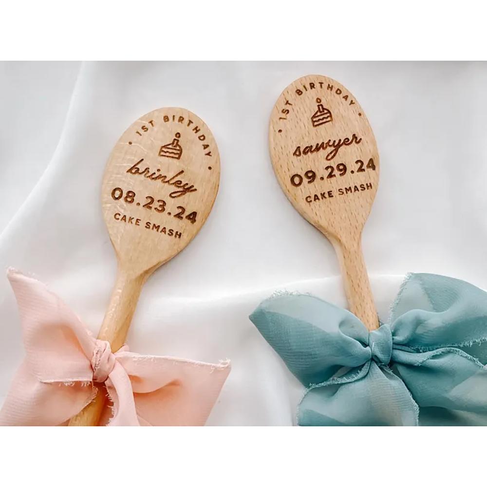 Custom First Birthday Cake Smash Spoon First Birthday Photo Prop Bow Wooden Spoon Kitchen Decor Cooking Utensils Baking Supplies