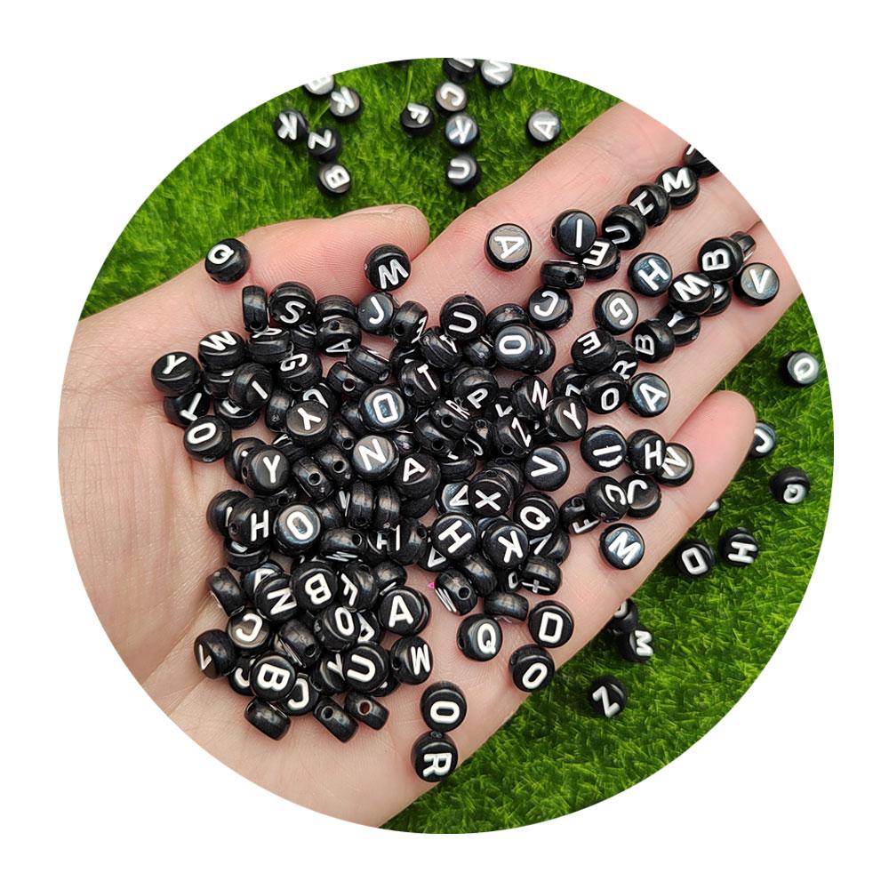 100Pcs/lot 4X7MM Acrylic Flat Round Letter Beads Single Alphabet A-Z White Round Bracelet Jewelry Making Necklace Crafts