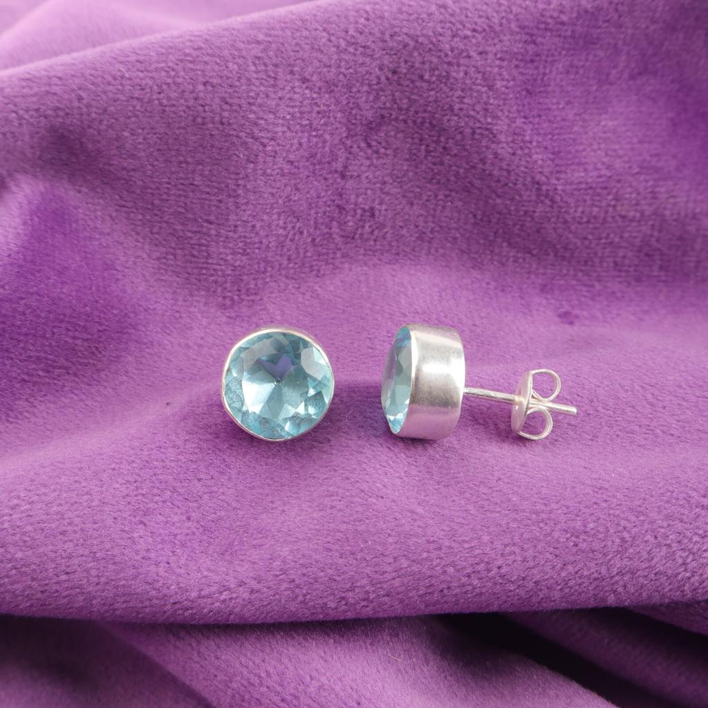 Sky Blue Topaz Gemstone Sterling Silver Birthday Stud Post Sisters Gift Earrings EE-150-15