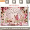 2D Let's Partea Backdrop, Pink Teapot Floral Afternoon Tea Party Banner Decor