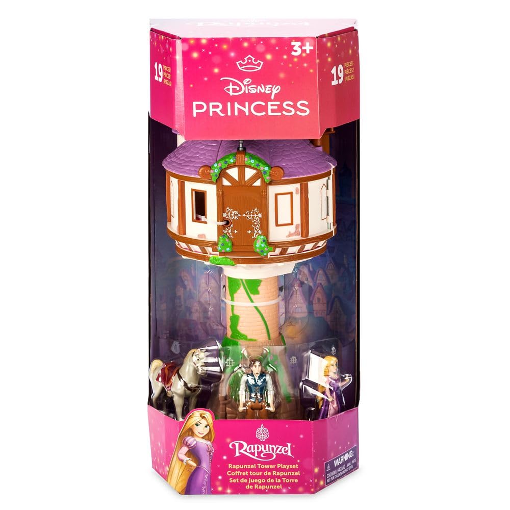 Disney Store Action Toy Rapunzel Tower Playset - 19 Piece Tangled Playset with Rapunzel, Flynn, and Other Princess Toys - Tower Apartment, Sculpted