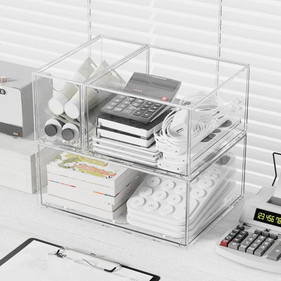 Акриловый Органайзер для Хранения Прозрачный Органайзер с Выдвижными Ящиками Пылезащитный Органайзер для Косметики Очки Чай Кофе Канцелярские Принадлежности Настольный Контейнер для Хранения