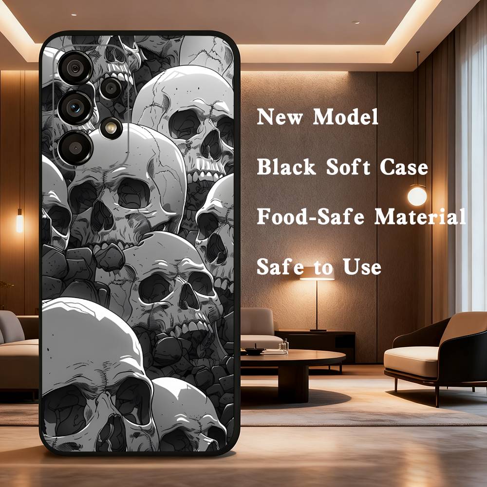 Spooky Skull Patterns Case For Samsung Galaxy A73,72,41,J7,22,Note,31,8,9,52,71,53,32,Soft Black Silicone Cover