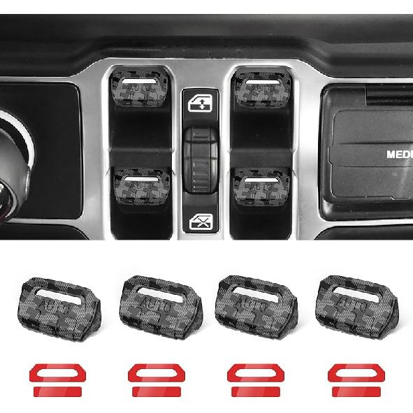 4PCS Upgraded Window Switch Button Cover Compatible with Jeep Wrangler JL JLU 2018-2025 and Gladiator JT 2024 2025 Wrangler 4xe Interior