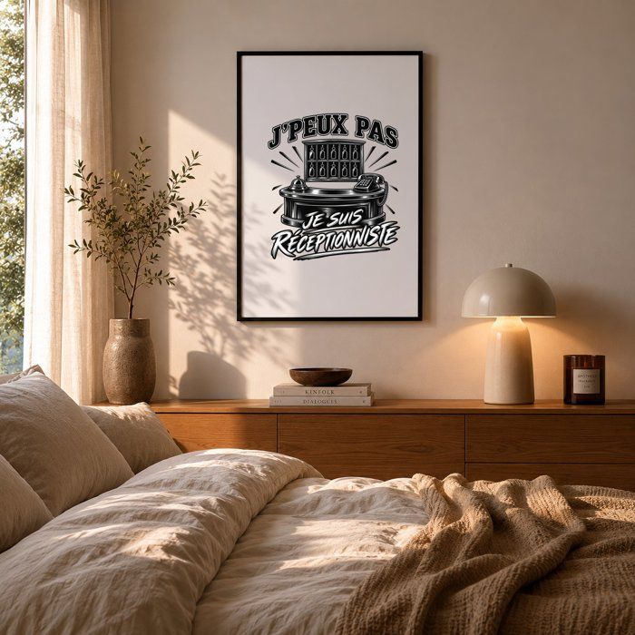 Poster J’peux pas je suis Réceptionniste J'peux pas minimaliste | Affiche Papier Photo 310 g Finition Perlée Format Taille A3