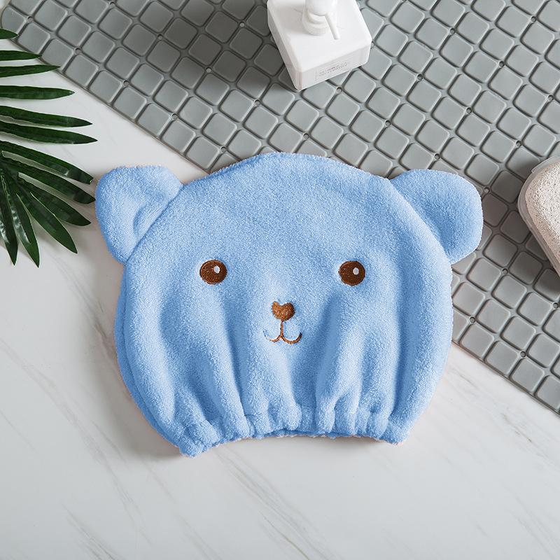 Quick-Drying Absorbent Hair Drying Cap for Women - Thick Microfiber,  Cute Bear Embroidery, Shower Head Towel