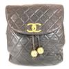 Matelasse Quilted Vintage Drawstring Chain Backpack Lambskin Black
