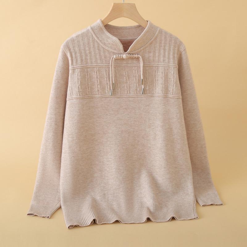 Mom's autumn and winter plush thickened sweater, new top, warm middle-aged and old women's winter knitted bottoming shirt