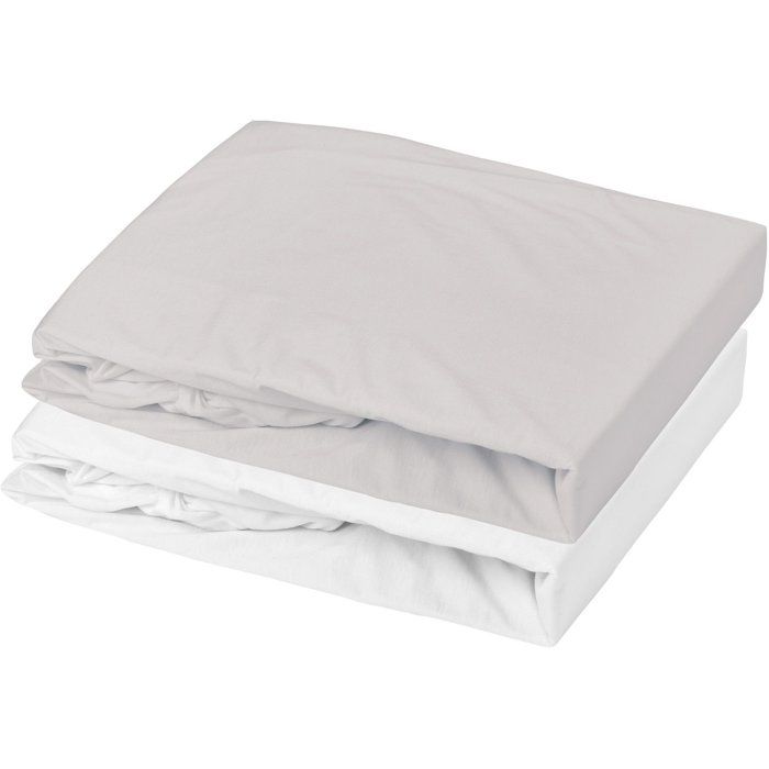 Lot de 2 draps housse - MON PTIT DODO - Jersey 100% coton - 60 x 120 cm - Blanc et gris souris