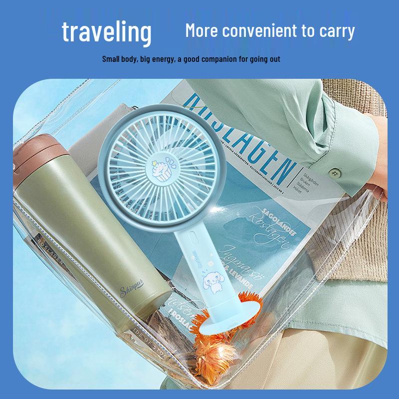 2026 Desktop & Handheld Cartoon Fan with Multi-Speed and Phone Holder – Large Brushless Strong Wind Model