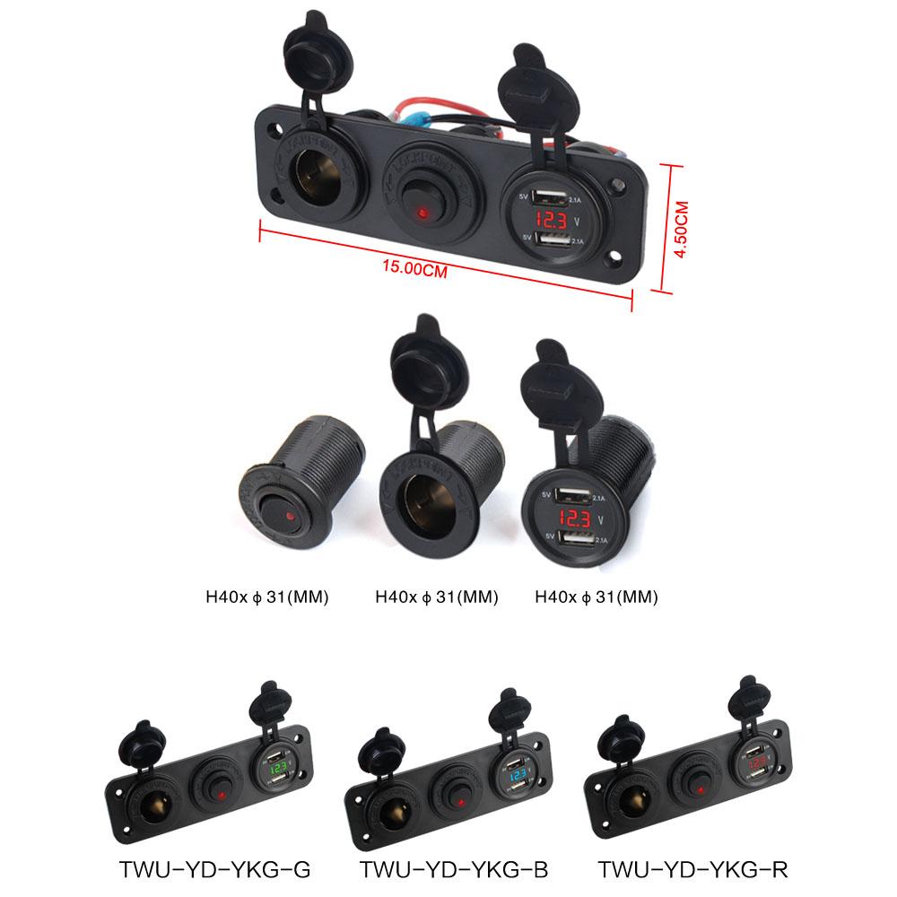 Разъем 12 В Разветвитель USB Зарядное устройство Гнездо прикуривателя со светодиодным вольтметром Разветвитель Панель Кнопка ВКЛ-ВЫКЛ с тумблером PD USB C QC3.0 Автомобиль