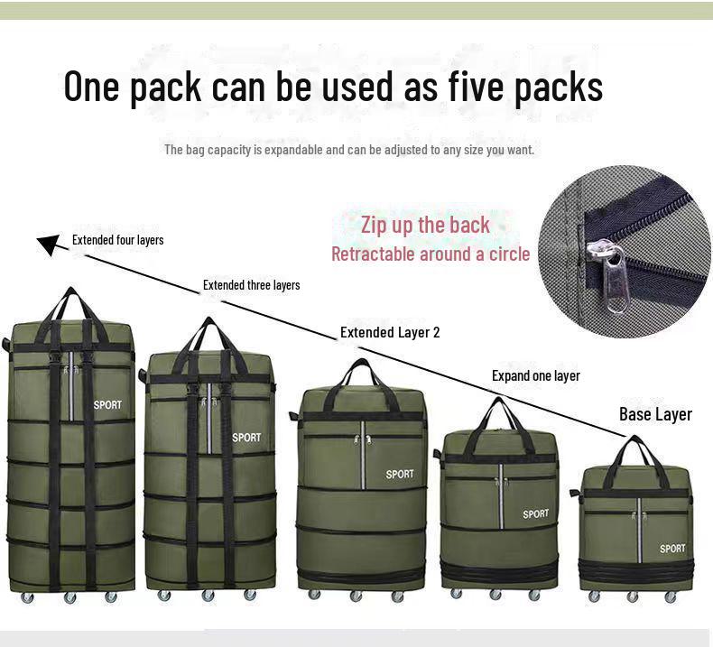 Водонепроницаемая складная дорожная сумка на колесах: Вместимость 158 л, Выдвижная ручка