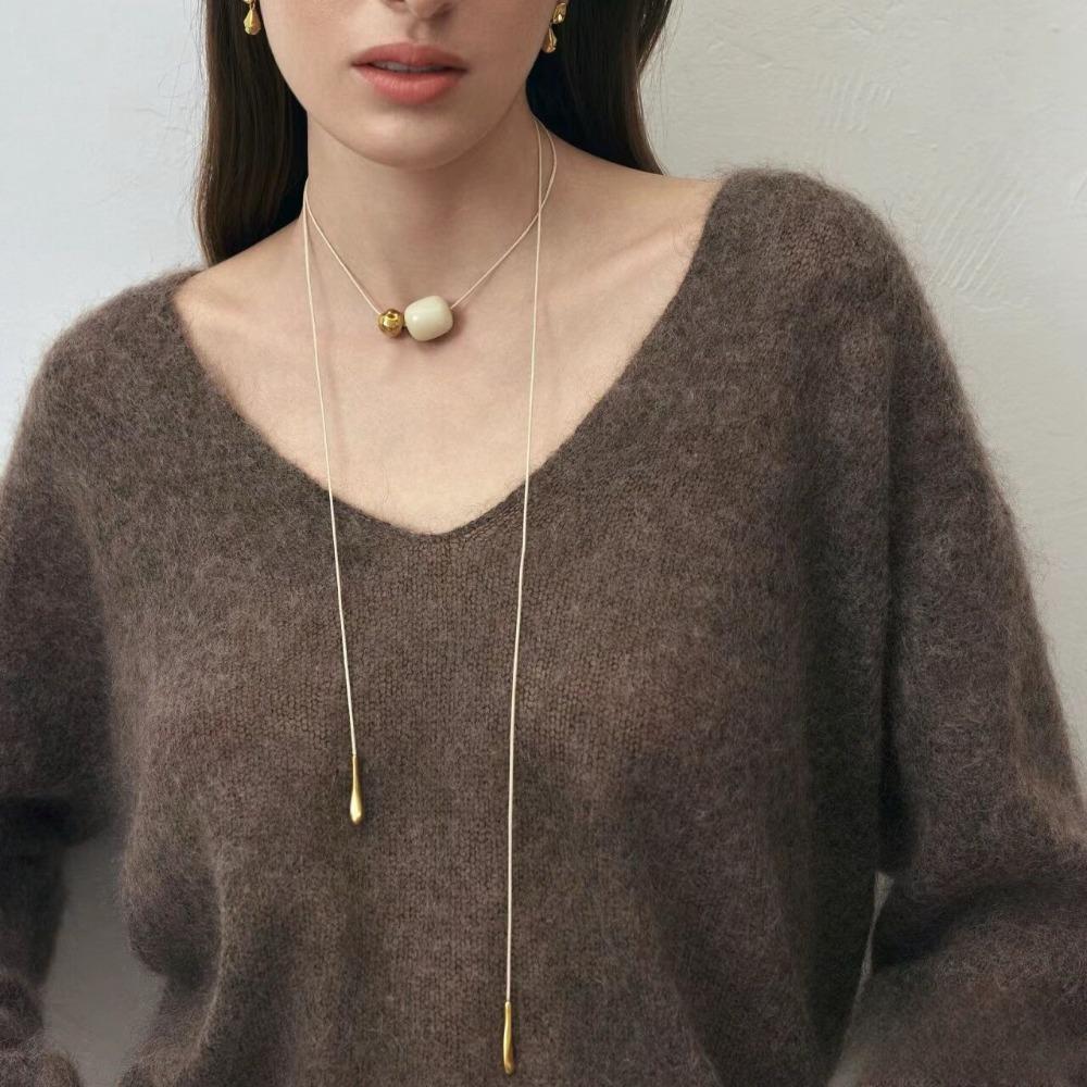 Korean Style Cord Necklace Aesthetic Trend Choker Layered Bead Pendant Necklace Charm Chokers