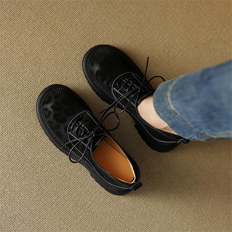 Модная новая весенняя обувь из натуральной кожи для женщин, модный леопардовый принт, круглый носок, женские туфли-лодочки, массивный каблук, лоферы, обувь на платформе