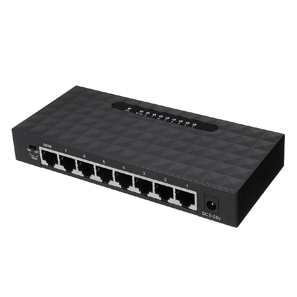 5V 10/100 Мбит/с 8 портов Гигабитный Ethernet сетевой коммутатор Интернет-хаб с адаптером питания для ТВ, компьютера, игр Черный