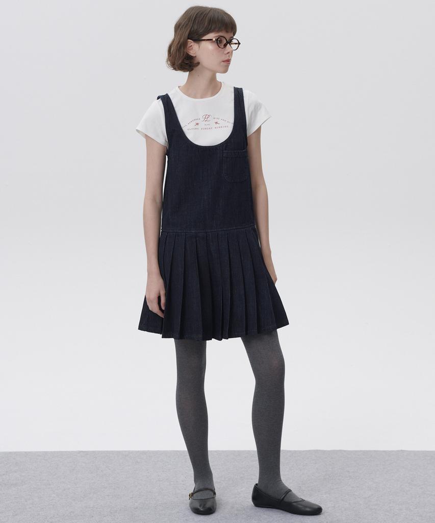 Plack Woman Pleated Denim Dress Deep Indigo