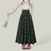 Women Midi Skirt Plaid Print High Waist A-Line Skirt Large Hem Design Slimming Effect Autumn Winter Skirt