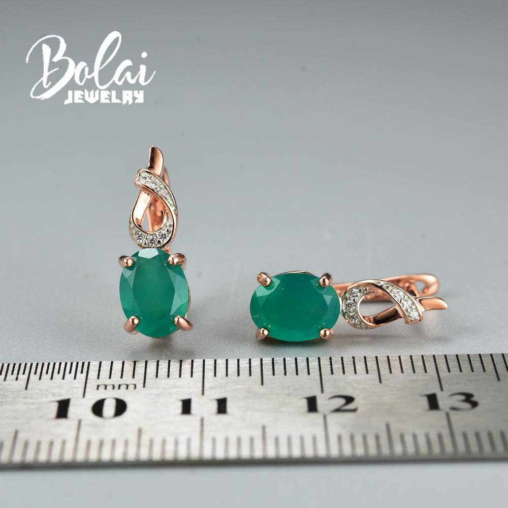Bolaijewelry Серьги-кольца 925 пробы с натуральным зеленым агатом овальной формы 6*8 мм, комплект ювелирных украшений с подвеской, простой повседневный дизайн, женские изысканные украшения