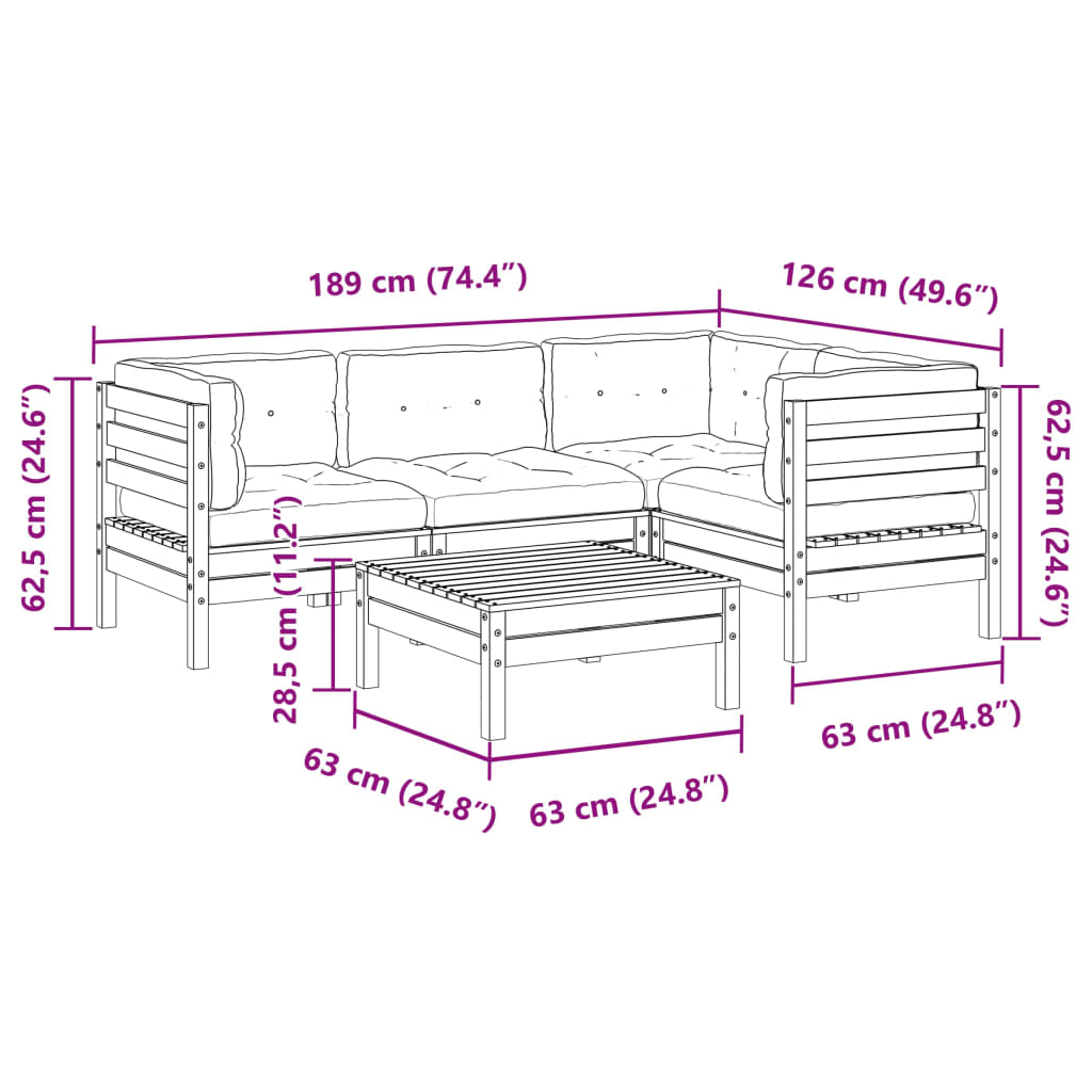 5 Piece Garden Sofa Set with Cushions Pressure Treated Pine Wood