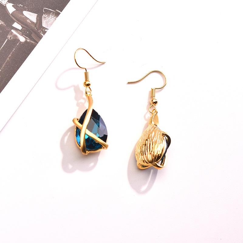 Amazon Inlaid Peacock Blue Water Drop Pear Necklace Earrings Set Wedding Banquet Jewelry
