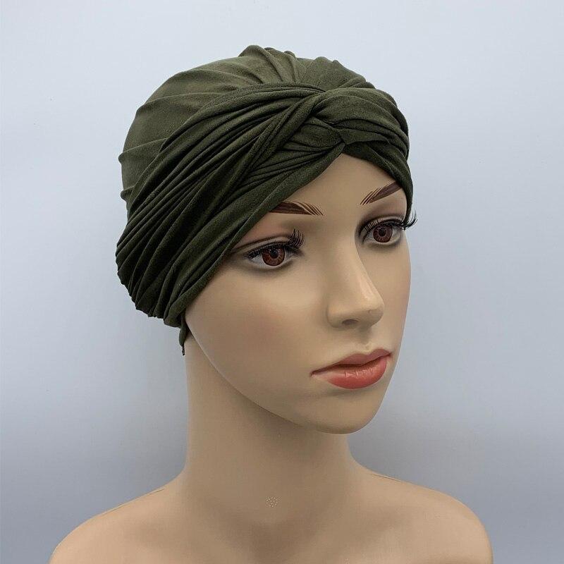 Модная женская замшевая кепка-тюрбан, однотонная мусульманская хиджаб, головной платок, шляпа Индии