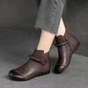 Fashion Retro Women Short Ankle Boots Autumn Winter Faux Cow Leather Slip-on Shoes Handmade Round Toe Light Weight Flat Booties