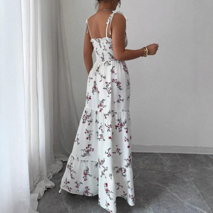 Летнее новое v-образное вырезное облегающее и тонкое цветочное длинное платье-сарафан с принтом
