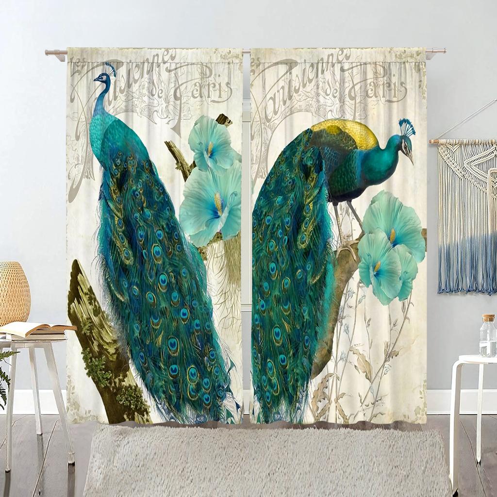 Синий павлин с цветком павлина оконные шторы для гостиной роскошный разделитель спальни левый и правый 2 панели