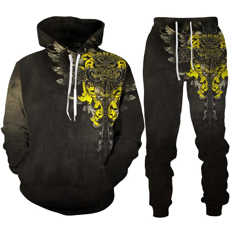 Готическая толстовка с принтом черепа/спортивный костюм с 3D-принтом, модная мужская мотоциклетная байкерская спортивная одежда, комплект крутой толстовки с графическим рисунком + костюм для брюк