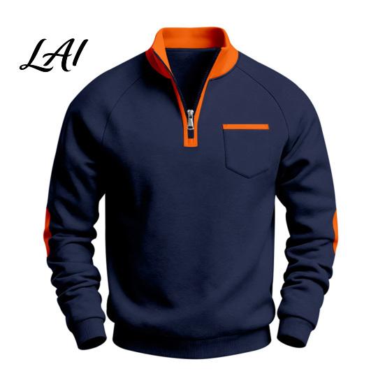 Work Commuter Clothing Men Quarter Zipper Pullover Tops Mock Neck Long Sleeve Sweatshirt Contrast Winter Warm Casual Tops Color Sport with