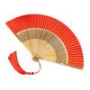 Bamboo Folding Fan with Tassels Hollow Ribs Portable Summer Hand Held Fan Decoration Dance