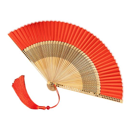 Bamboo Folding Fan with Tassels Hollow Ribs Portable Summer Hand Held Fan Decoration Dance