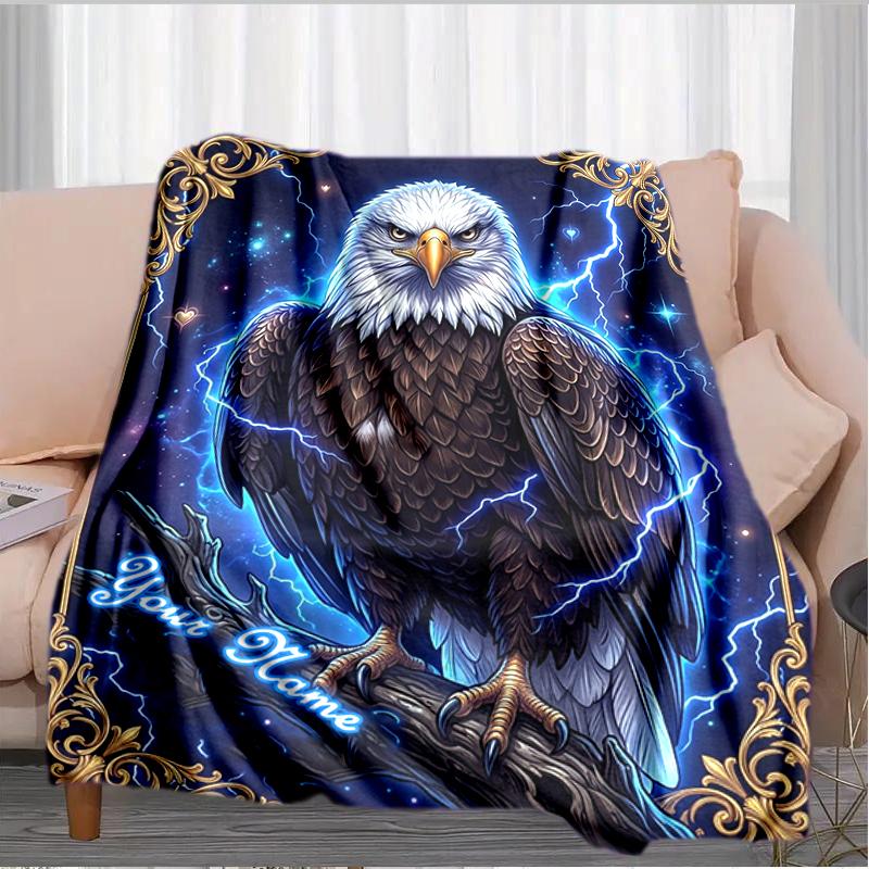 1PC Custom Name Eagle Power Fantasy Art blanket versatile,all-season throw suitable for the living room,bedroom,camping,travel,and gift