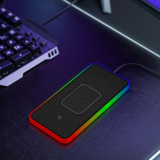 20 Вт Быстрая Беспроводная Зарядка для Телефона Автомобильная Зарядная Панель с Нескользящим Основанием 8 Цветов Подсветки Универсальный Коврик для Беспроводной Зарядки Телефона