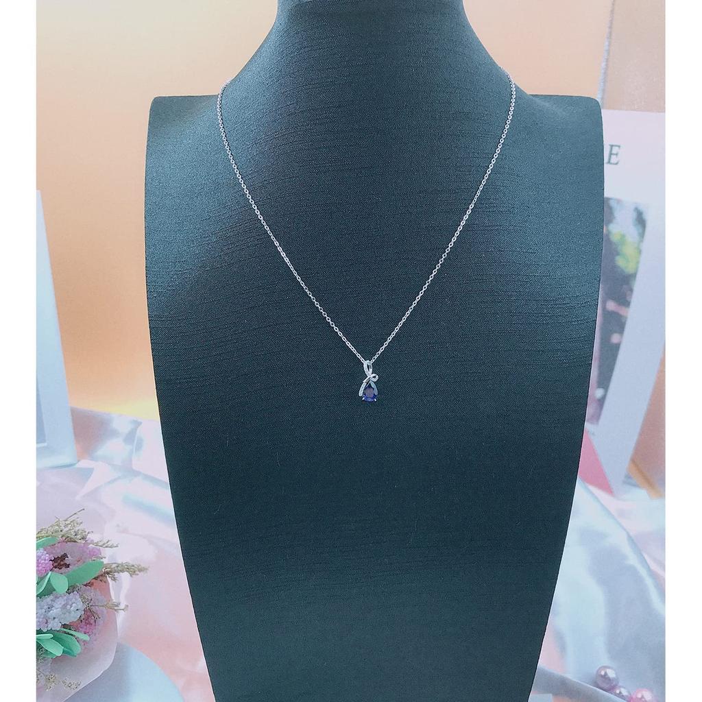 Day Present K14 White Gold Necklace Sapphire September Birthstone Drop Pendant Sterling Silver Silver Chain Accessory Birthday Christmas Day Present