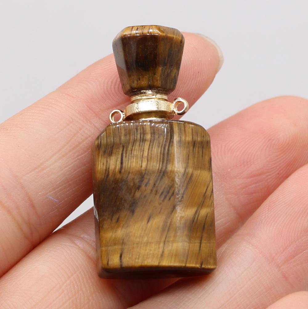 1Pc Small Natural Stone Perfume Bottle Pendants,Tiger Eye Stone Pendant Charms for Jewelry Making DIY Necklace Accessories Craft Gifts