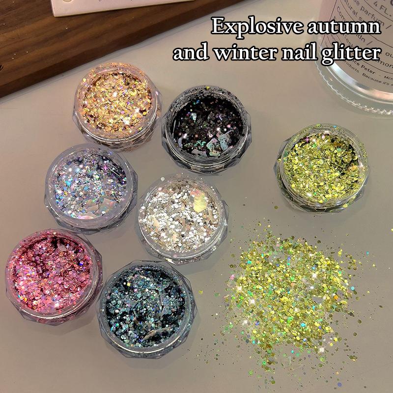 1 Box Holographic Pure Shiny Glitter Flakes Sparkly Chunky Iridescent Gold Silver Metallic Mermaid Nail Art Powder Sequins