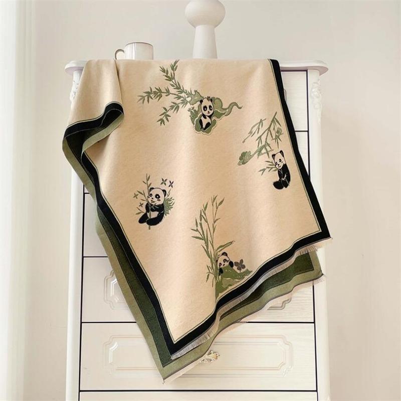 New Panda Fashion Scarf Winter Thick Shawl with Women's Imitation Cashmere Jacquard Fringed Warm Scarf