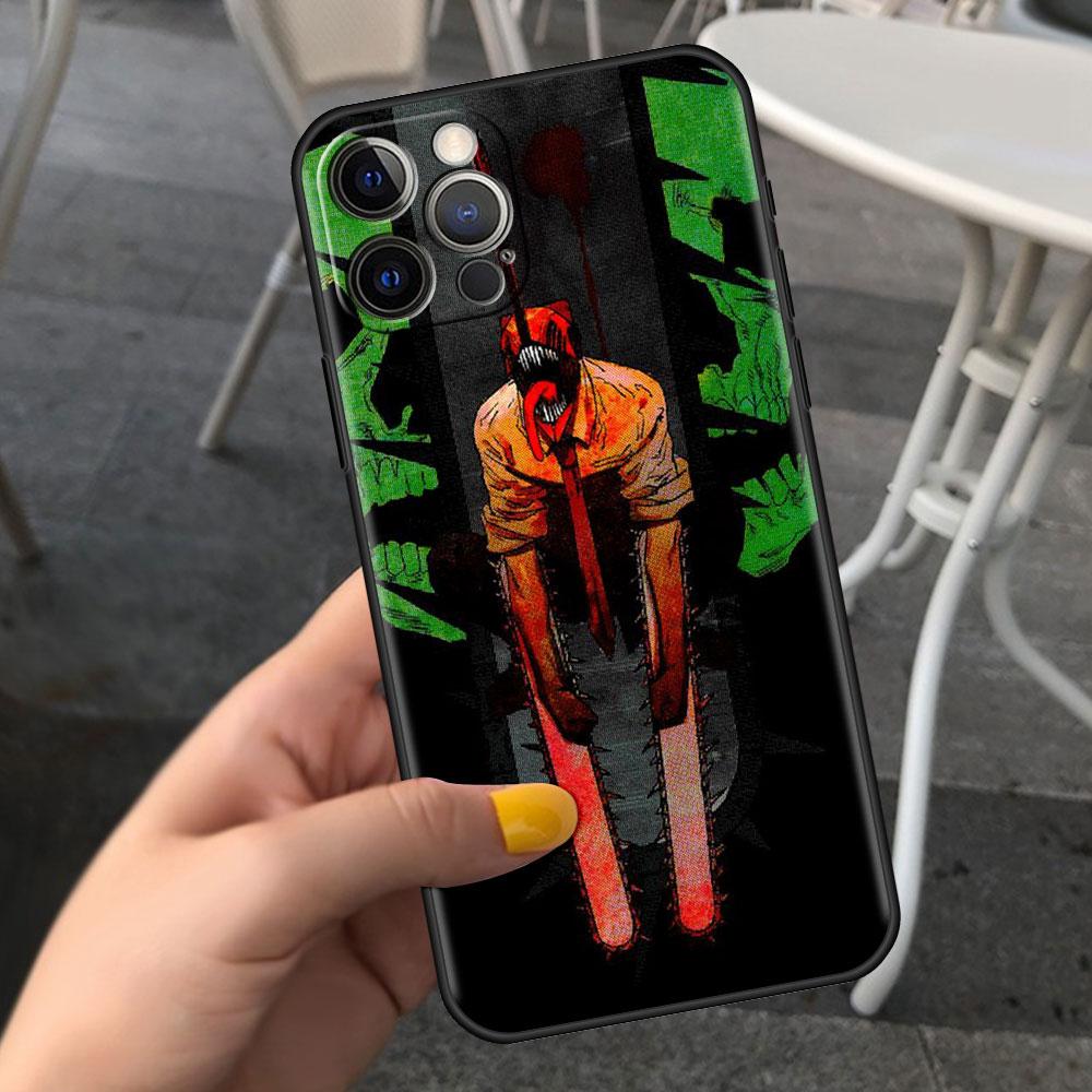 Чехол для Apple iPhone 14 11 13 7 12 Pro 7 XR XS Max 8 Plus 6 14Pro черный мягкий чехол для телефона с милым мультяшным человечком-бензопилой