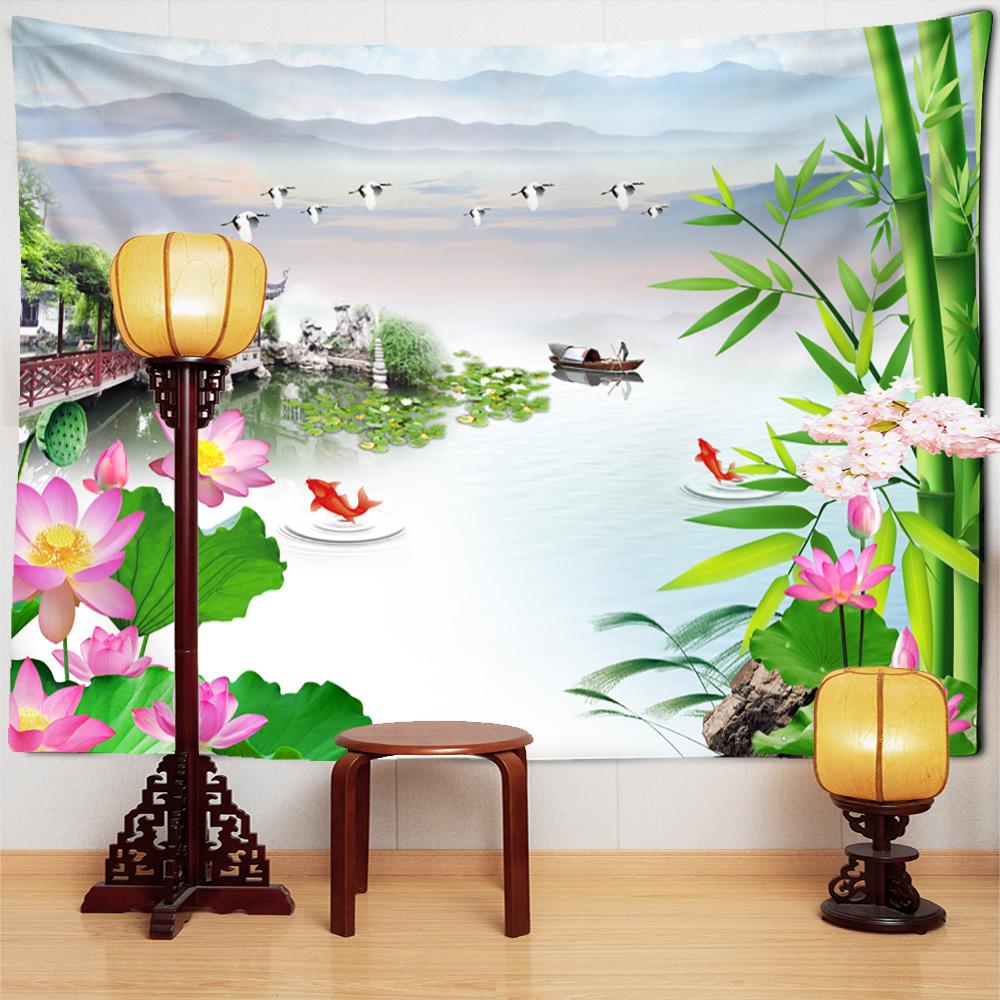 Мертвые листья лотоса кои гобелен настенный искусство природа растение хиппи тапиз домашний декор фон ткань