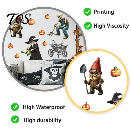 Decorative Harvest Theme Clings Halloween Wall Sticker, Pumpkin Witch Skeleton Printed, Self-adhesive Waterproof Realistic Decorations PVC Decals, for