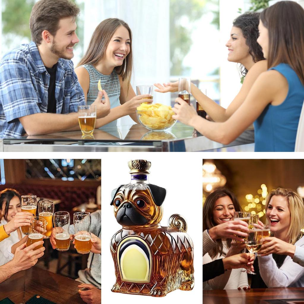 300 мл Креативный графин в виде животного Реалистичная стеклянная бутылка для ликера Вдохновленный бульдогом графин для виски, вина, бренди, шотландского виски, бурбона, водки