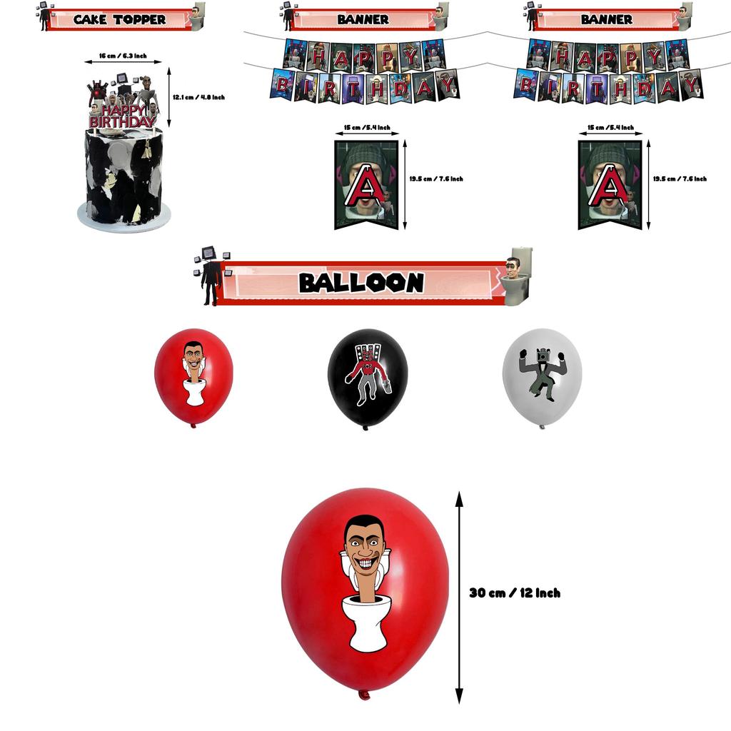 Набор для украшения дня рождения в стиле Skibidi Toilet Тематический топпер для торта-монстра, бумажные флажки, воздушные шары и многое другое!