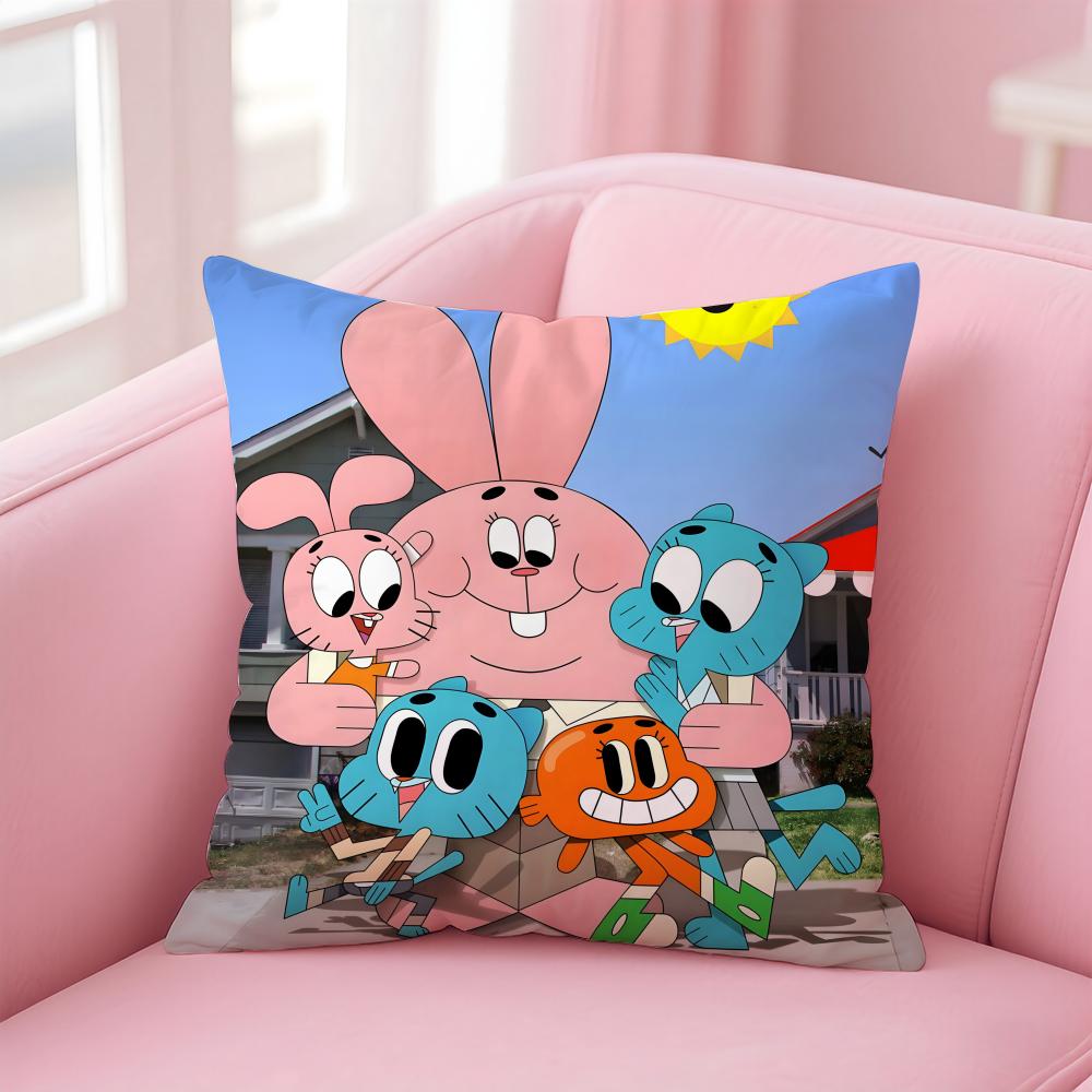 Classic British Cartoon TThe Amazing World of Gumball Cushion Cover Pillow Case Soft Skin Friendly Fabric  Concealed Zipper