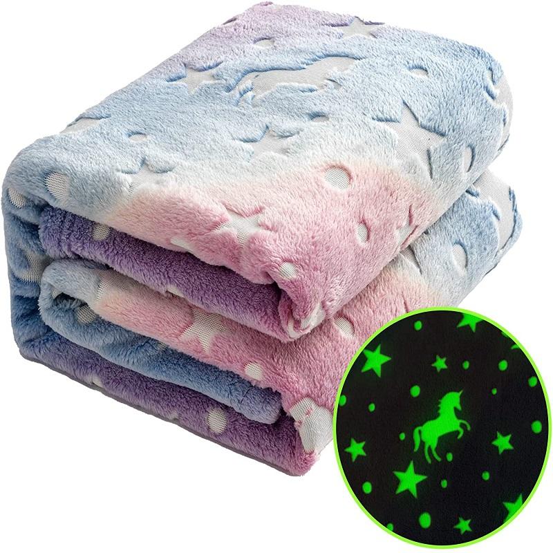 Glow In The Dark Blanket Unicorn Blanket Luminous Warm Flannel Blankets Bedroom Magic Blankets Super Cozy Plush Siesta Leisure Coverings